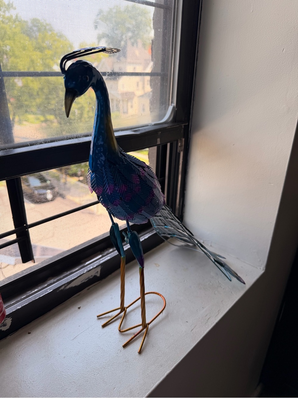 Decorative Metal Peacock Bird Figurine - Blue & Purple Accent